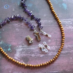 Amethyst Clip on Glasses Chain with optional clips loops